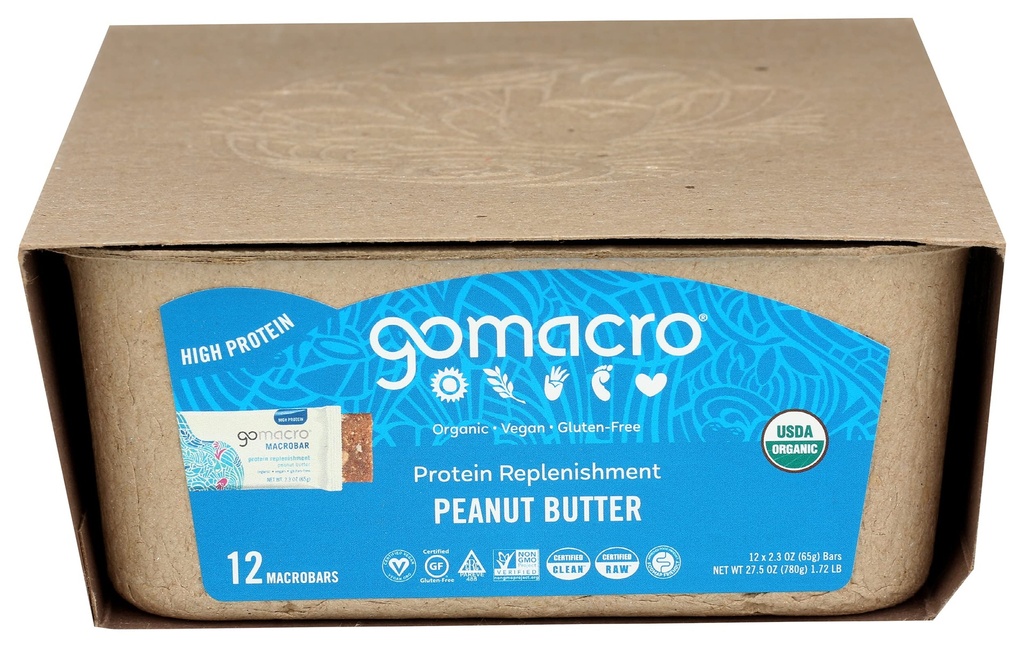 GoMacro MacroBar Orgânico Vegan Protein Bares, Manteiga de amendoim, 2.3 Onça Bares (Pacote de 12)