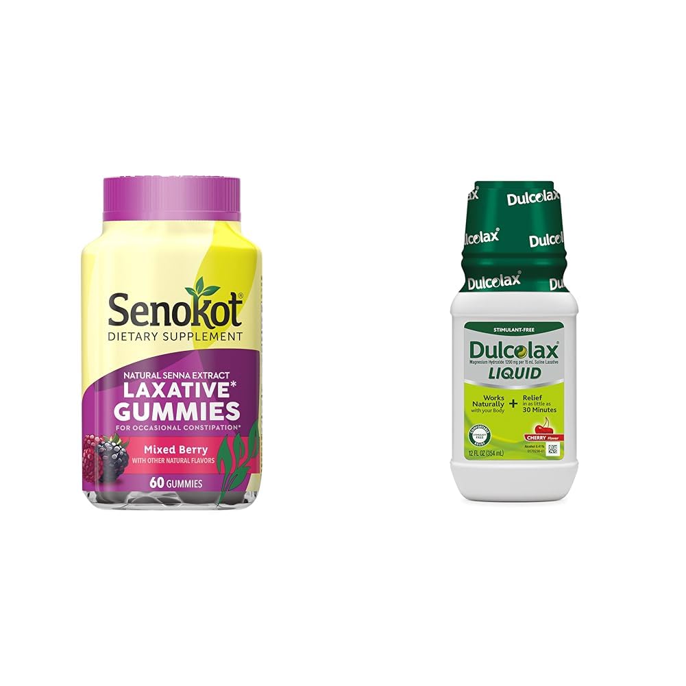 Suplemento dietético Senokot pastilhas laxantes, Extrato de Senna Natural, Gentil & Dulcolax Líquido Laxante, Estimulante Laxante Livre para alívio confortável, Cherry Flavor, 12 onças.