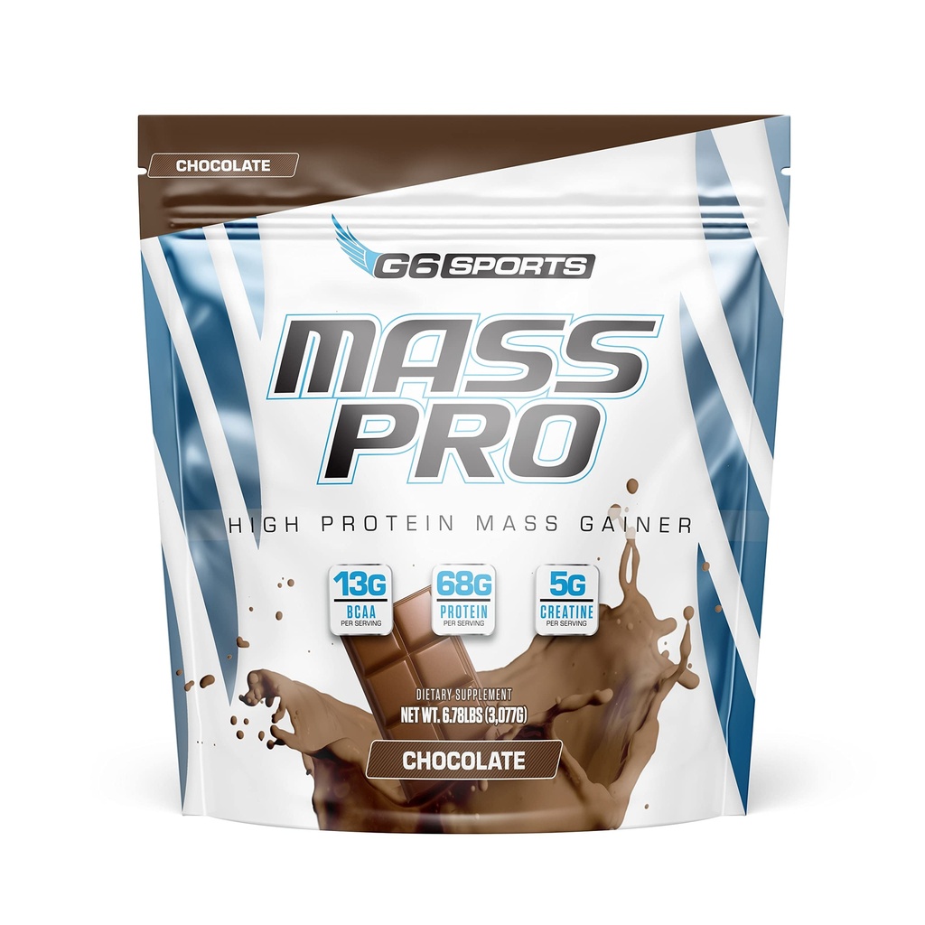 G6 Sports Nutrition Mass Pro High Protein Mass Gainer (64g Protein, Abacate Powder, Pó de óleo de coco, MCT Oil Powder) – 7lb Bag – Chocolate