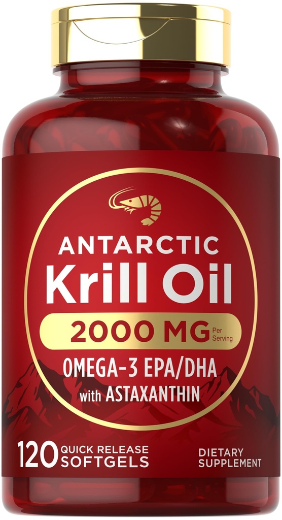 Carlyle Antárctico Krill Oil 2000mg □ 120 Softgels □ Omega-3 EPA, DHA, com Suplemento de Astaxantina Fonte de Red Krill