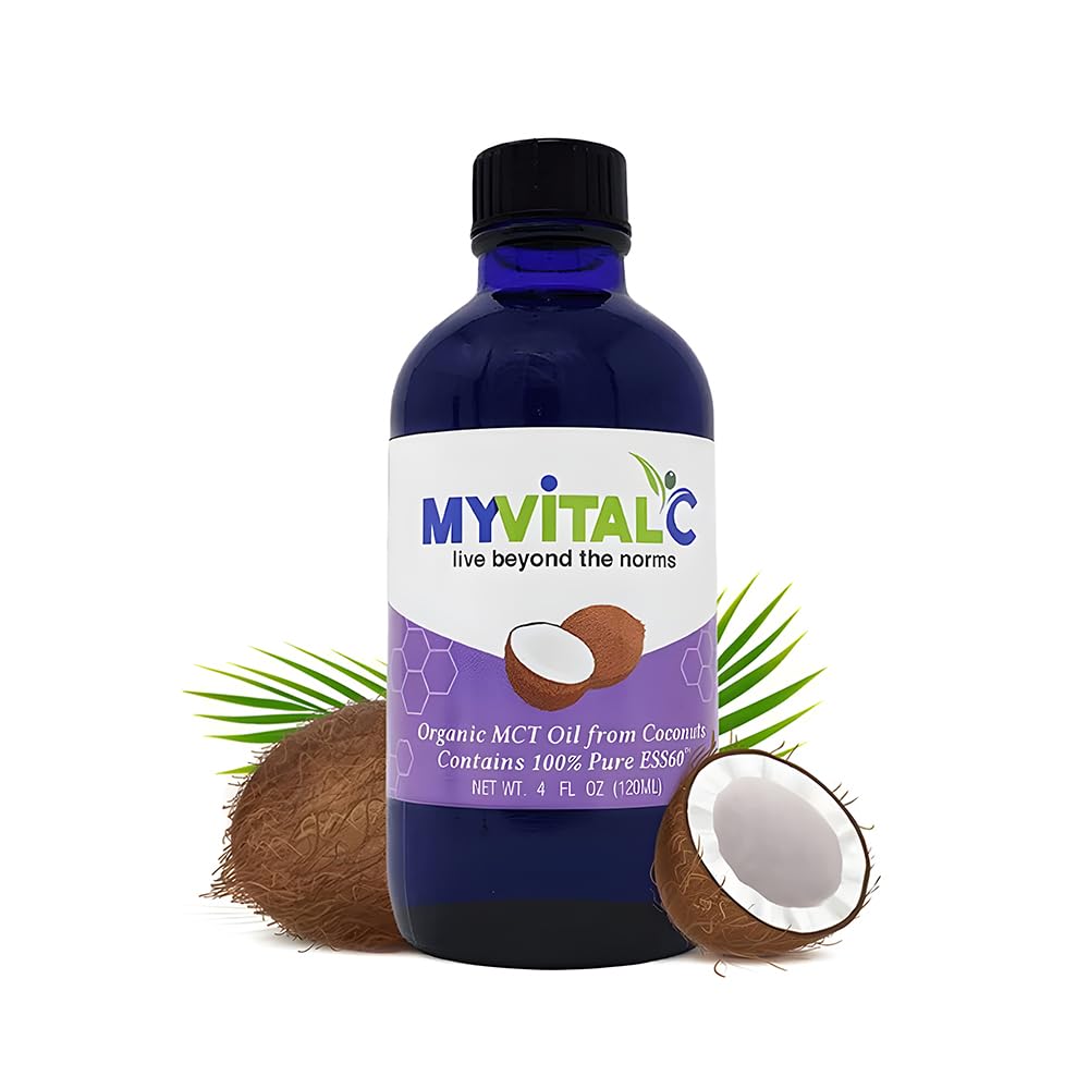 MyVitalC orgânico MCT óleo coco derivado - puro ESS60 suplemento antioxidante - para anti-envelhecimento, oxidação, longevidade, sono, mais energia - 120ML