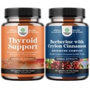 Pacote de Complexo de suporte de tireóide de ervas - Potent Kelp Iodine Suplemento para equilíbrio hormonal e equilíbrio Berberine Plus 1200mg Por Complexo de serviço - Berberina antioxidante com canela de ceilão