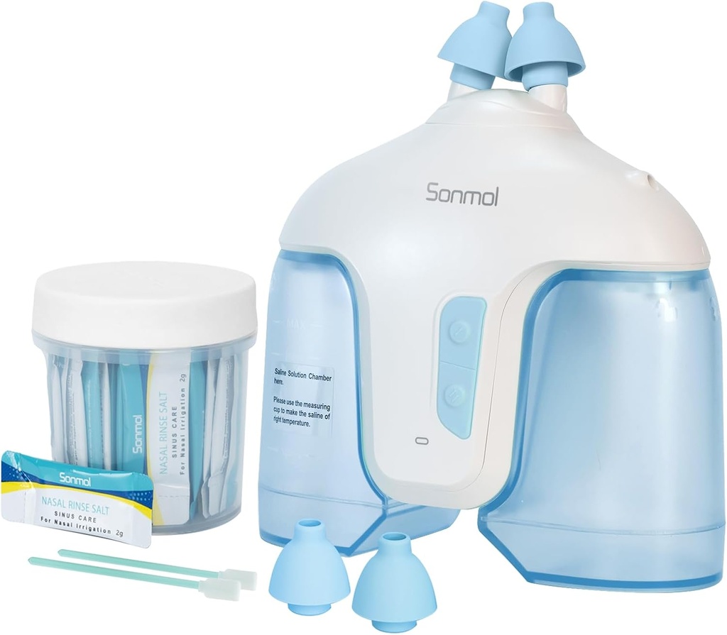 Sistema de irrigação nasal com 50 pacotes de sal (azul), máquina de lavagem do sino, limpador de nariz para adulto Sinus, lavador de nariz máquina de alívio do nariz