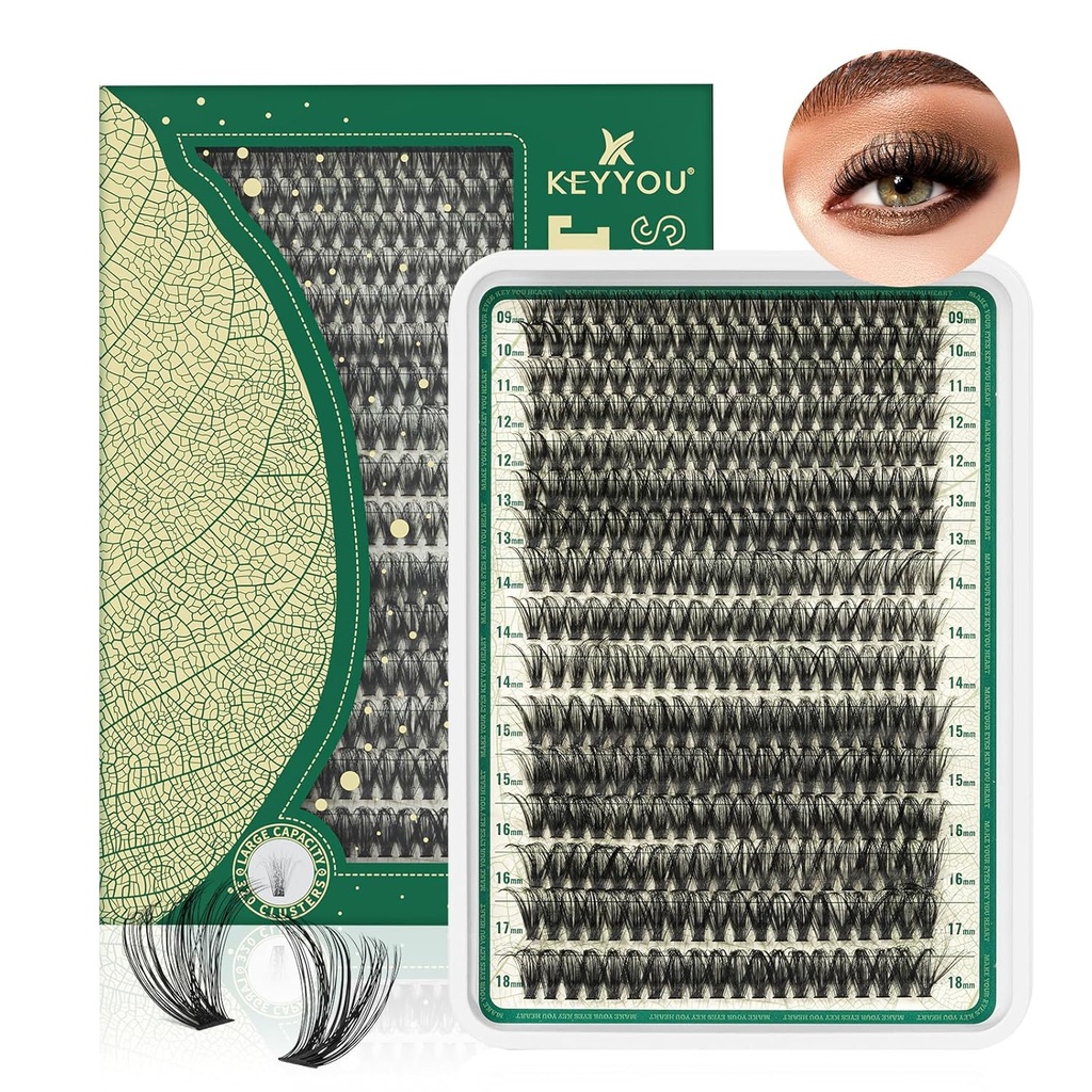 Lash Clusters 280Pcs Clusters Cílios KEYYYOU 60D D Curl 9-18MIX Clusters Lashes Thick Super Soft Wispy DIY Eyelash Extension at Home(60D-D,9-18MIX)