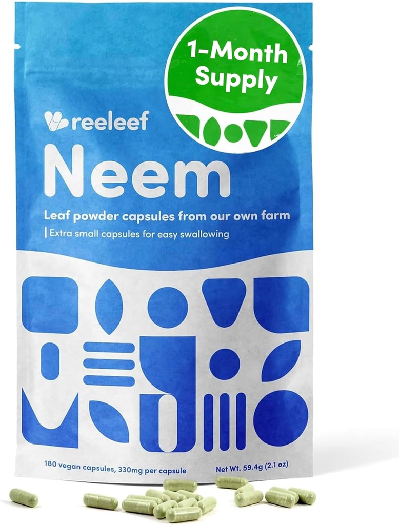 Pure Herbal Neem Leaf Cápsulas - 180 Conde 330 mg - Sem aditivos - Vegan