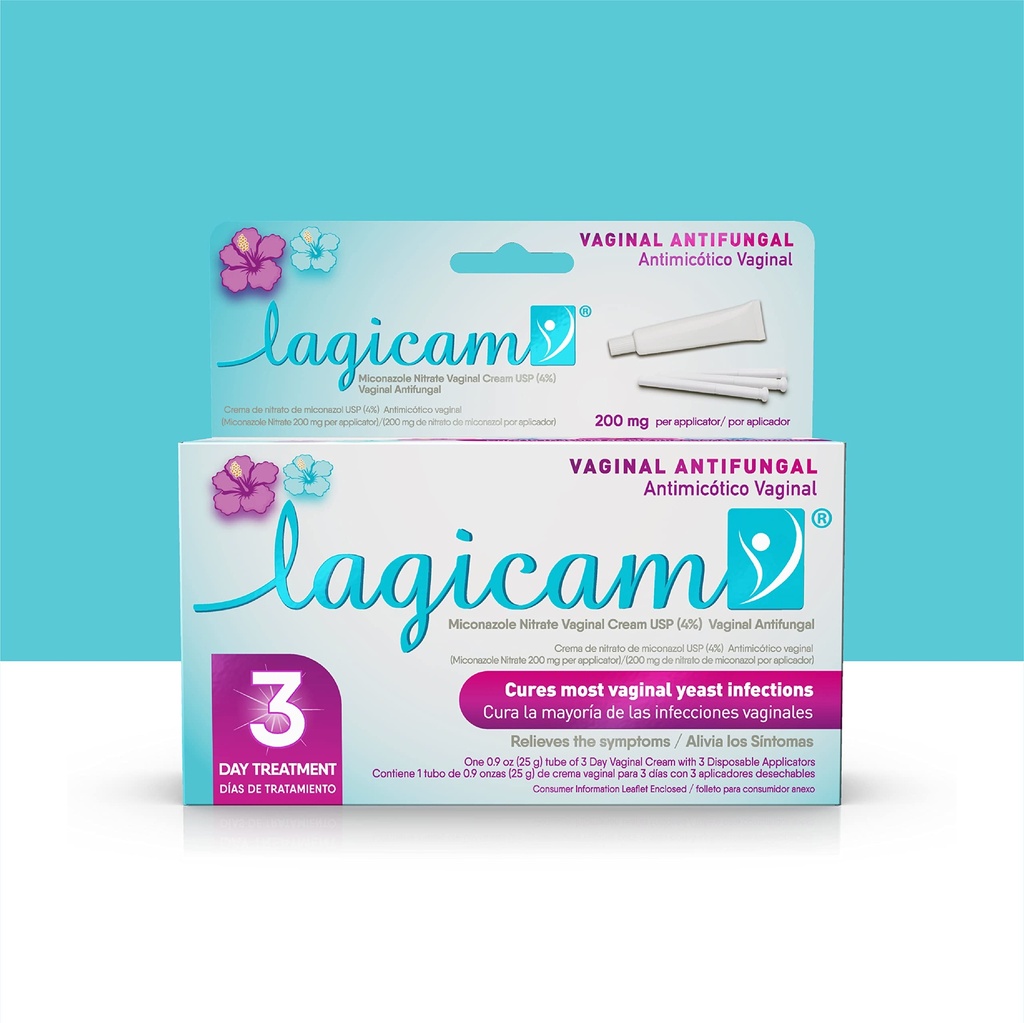 Lagicam 3 Dia Tratamento de Infecção Vaginal Levedura para Mulheres, Comece a trabalhar no 1o dia, Nitrato de Miconazol, Creme Antifúngico alivia Coceira e Irritação, 3 Aplicadores descartáveis e creme (1 embalagem)