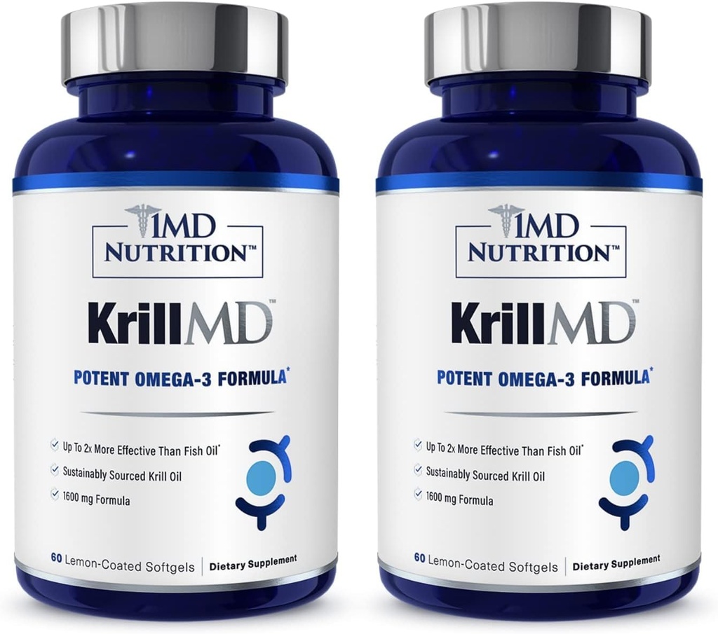 1MD Nutrition KrillMD - Antártico Krill Oil Omega 3 Suplemento com Astaxantina, EPA, DHA 2X mais eficaz do que óleo de peixe