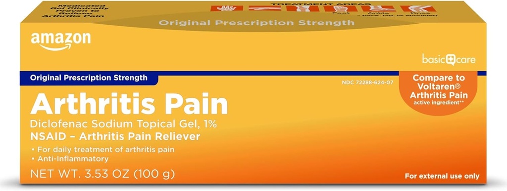 Cuidados Básicos Artrite Dor Aliviando Gel, Diclofenac Sódio Gel tópico, 1 Por cento, Anti-Inflamatório Não Esteróide, 100 Grams, 3,53 onça (Pacote de 1) (Pacote pode variar)