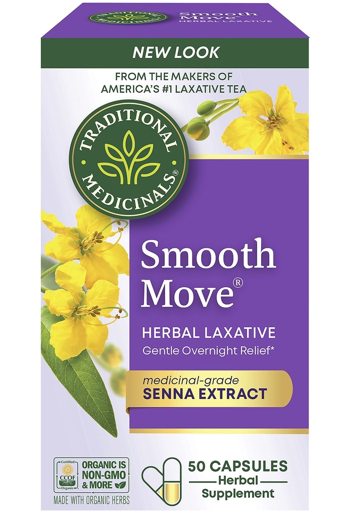 Medicamentos Tradicionais - Cápsulas Laxativas de Movimento Suave - Contém Senna Orgânica - Alivio Natural de Obstipação de Ervas - 50 Cápsulas (1 embalagem)