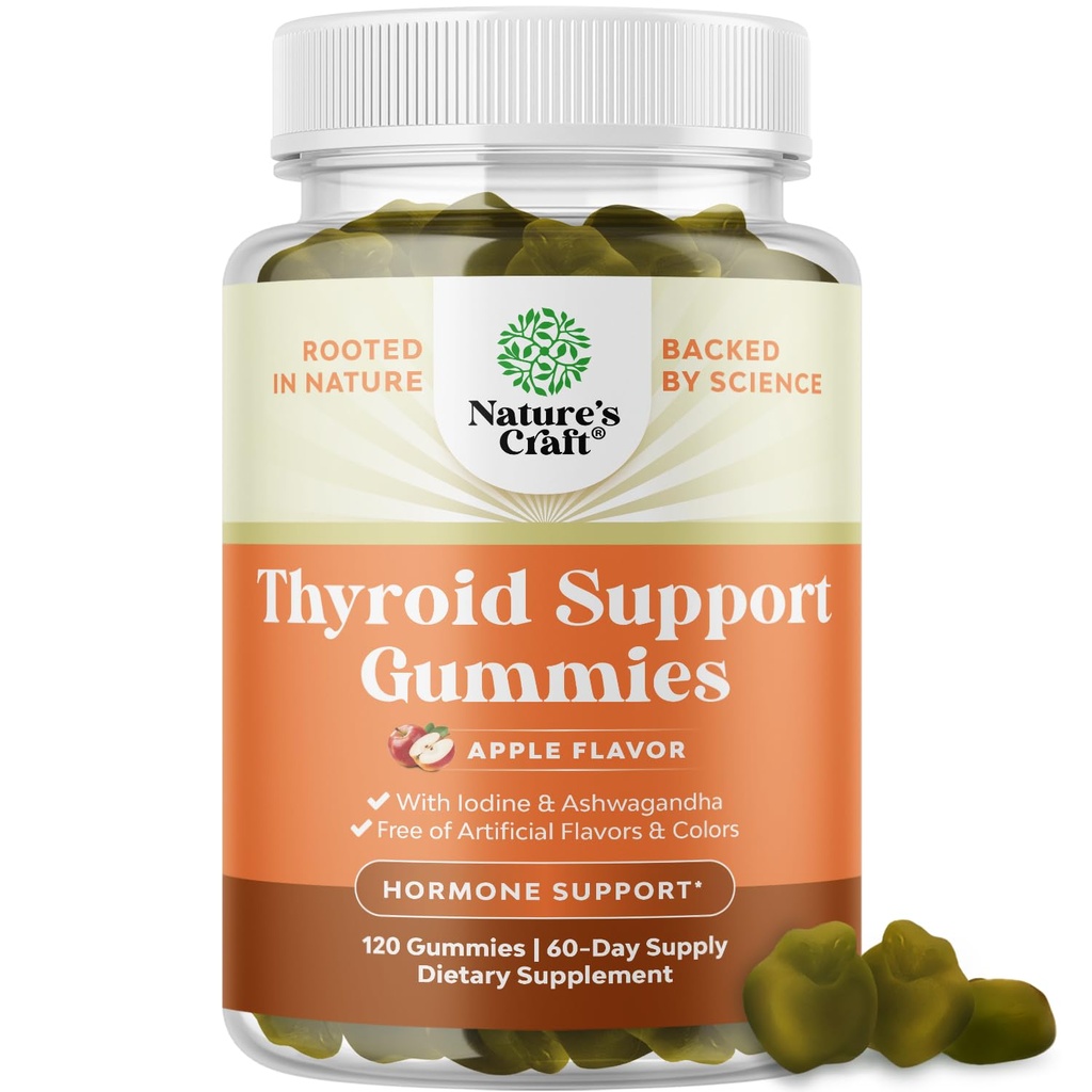 Naturezas Artesanato Vegan Thyroid Gummies with Sea Moss - Gummies de apoio à tireóide para o apoio abrangente para homens e mulheres com selênio iodo e outras vitaminas potentes - Gelatina-livre não-GMO 120