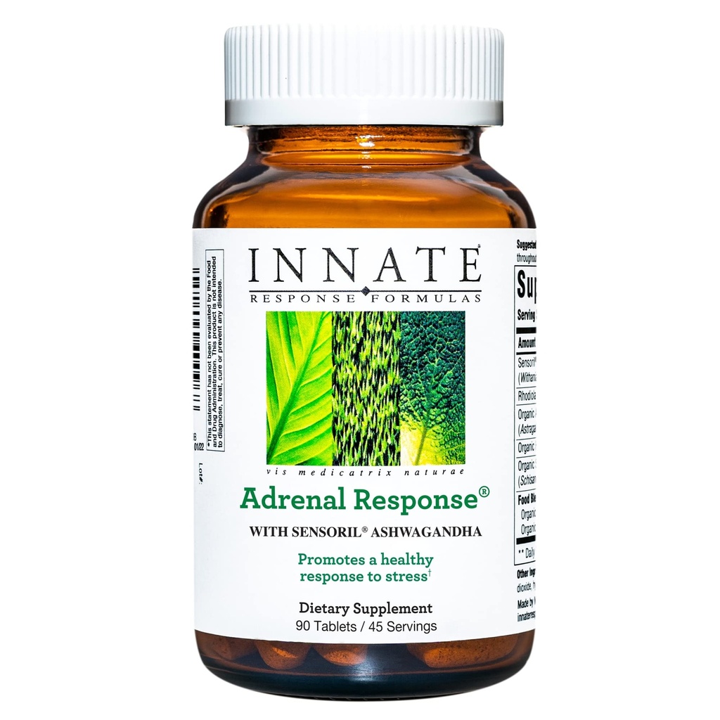 Fórmulas de resposta INNATE - Resposta Adrenal Suplemento de ervas - Com Ashwagandha - Promove Resposta de Estresse Optimal - Não-GMO, Vegetariano e Feita Sem 9 Alergens Alimentares - 90 Comprimidos (45 Servimentos)