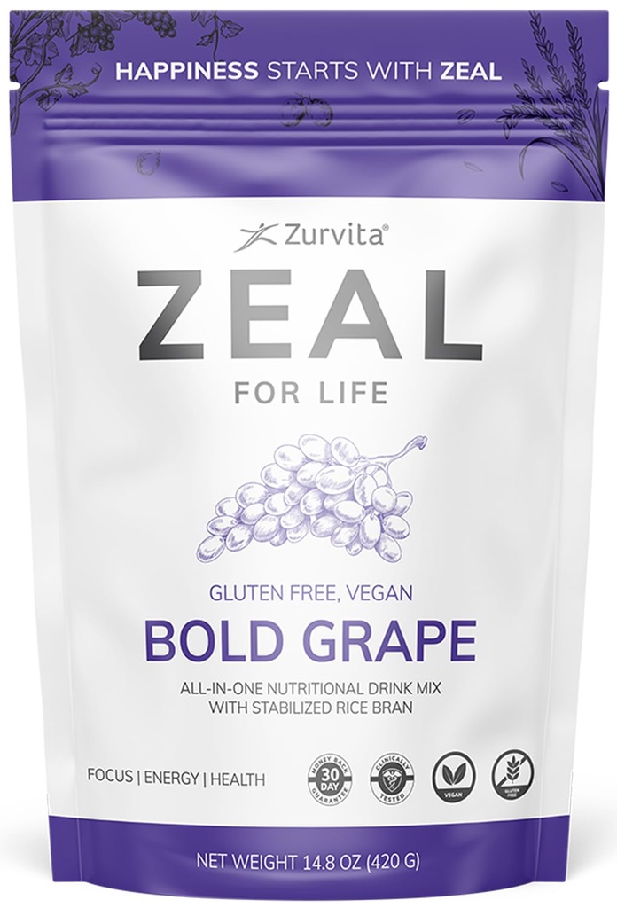 Zurvita - Zeal for Life - Bold Grape Flavor - Suplemento Nutricional Diário para Vitalidade, Imunidade e Bem-Estar Geral - Bolsa de Bem-Estar de 30 dias, 420 gramas