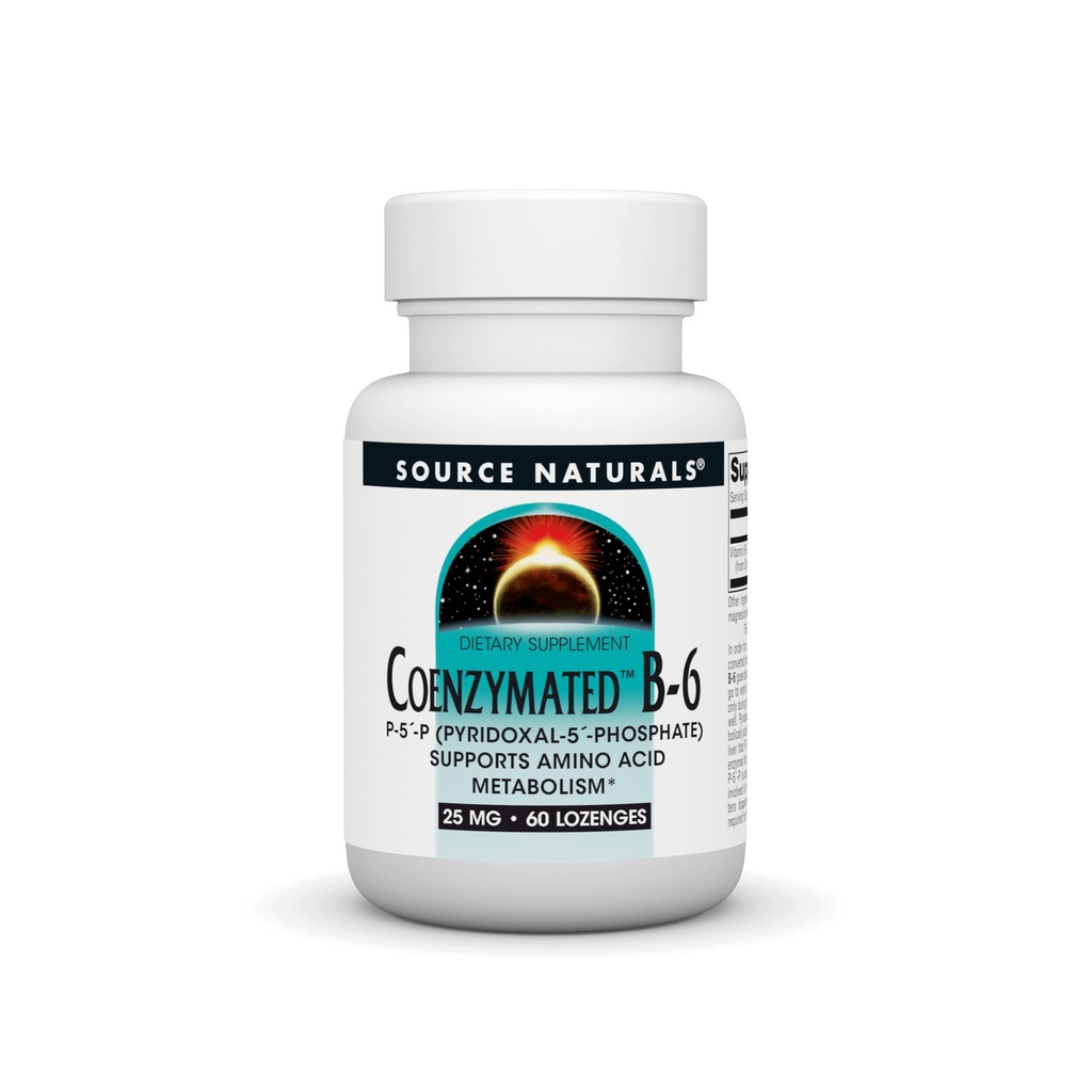 Fonte Naturals Coenzimated B-6 25mg P-5 Piridoxal-5 Fosfato Fast-Acting, Quick Dissolve Vitamina Suporta Metabolismo de Ácido Amino* - 60 Lozenges