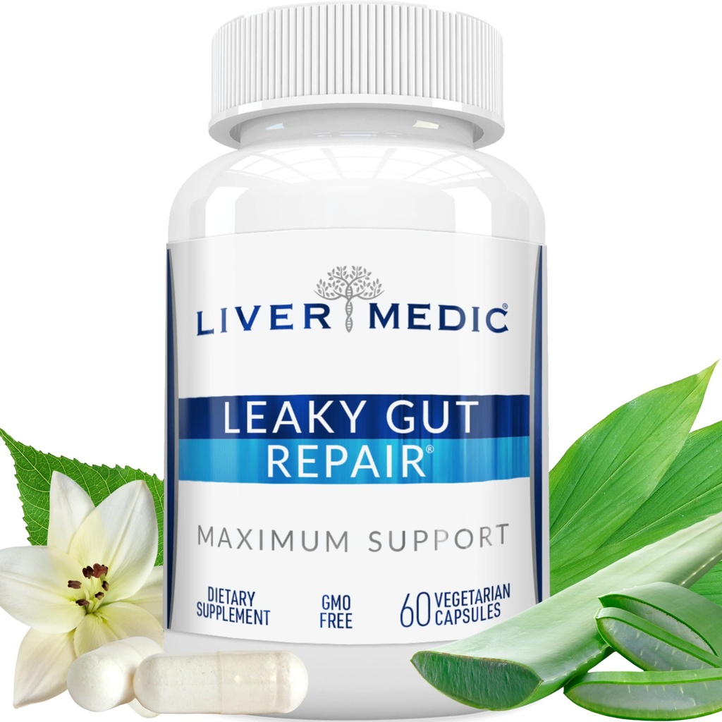 Gut Leaky Repair Natural Gut Health Supplement Glutamina Organic Slippery Elm NAG Marshmallow Root Aloe Vera HSH Quercetin Bromelain Promove Digestive Easy, Gut Wellness 1000mg 60 Caps