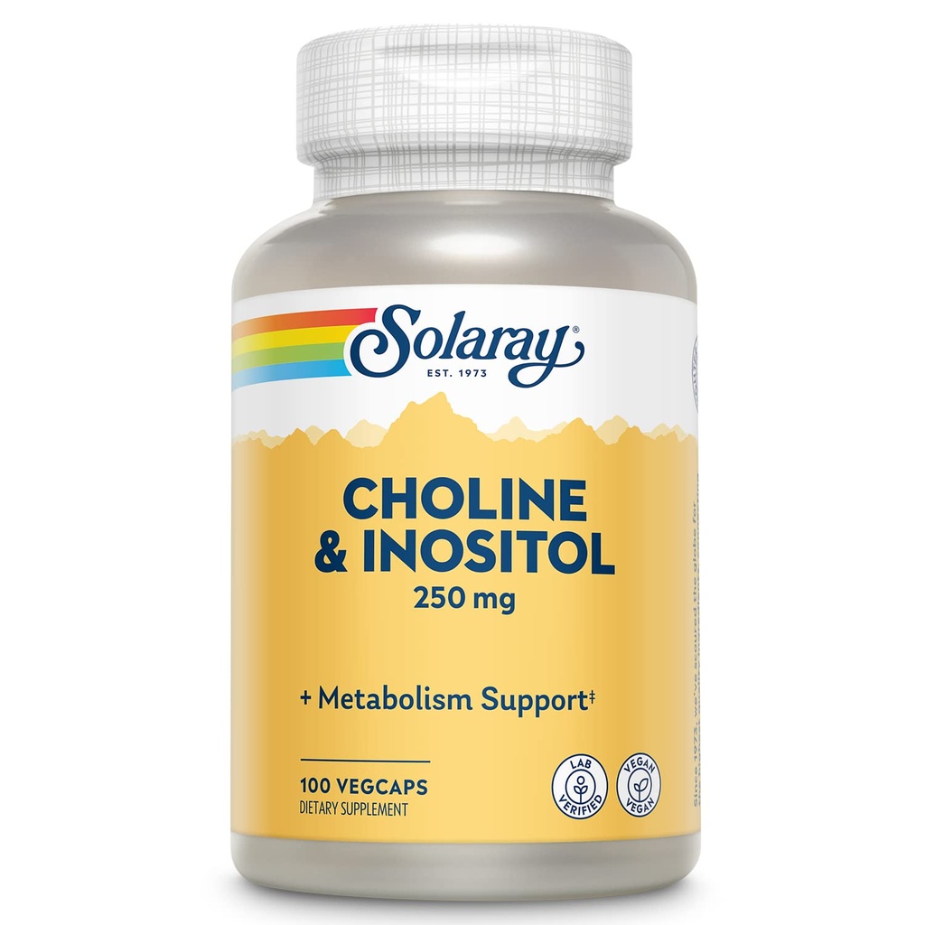 SOLARAY Choline & Inositol 250 mg .; Combo Dois Nutrientes para Metabolismo de Gordura Saudável, Apoio à Função do Cérebro