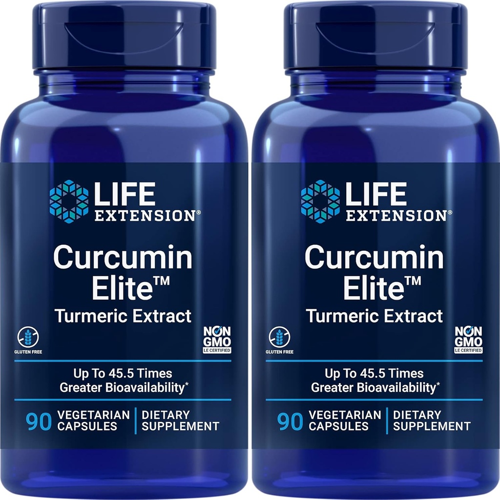 Extensão da vida Curcumina Elite Turmeric Extract, 90 Caps (Pacote de 2)