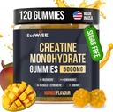 EcoWise Wellness Creatine Gummies mono-hidratado 5000 mg, Mango Flavor, 120 mastigações Vegan sem açúcar, Creatina Suplemento para Rotina diária
