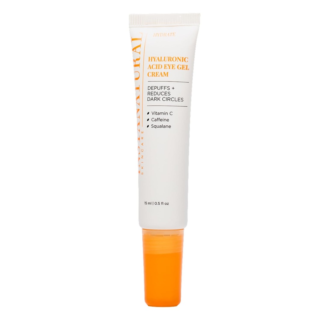InstaNatural Hyaluronic Acid Eye Gel Cream, Hydrating Under Eye Cream para mulheres e homens, Diminui a Puffiness, Dark Circles e rugas, com vitamina C, cafeína, Squalane & Peptides, 0,5 Fl Oz