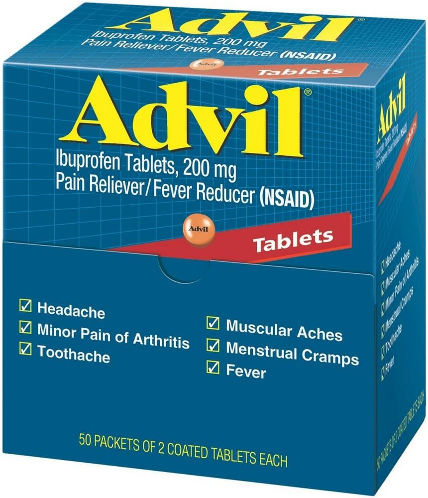 Advil Ibuprofeno, 200 mg, 50 embalagens de 2 comprimidos revestidos (Pacote de 4)