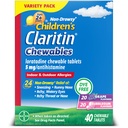 Claritin Medicina da alergia infantil, 24 horas Loratadina não-drowsy 5mg Tablet mastigável, Anti-histamínico para crianças Idades 2 anos e mais, Uva & Bubble Gum Flavors, 40 comprimidos