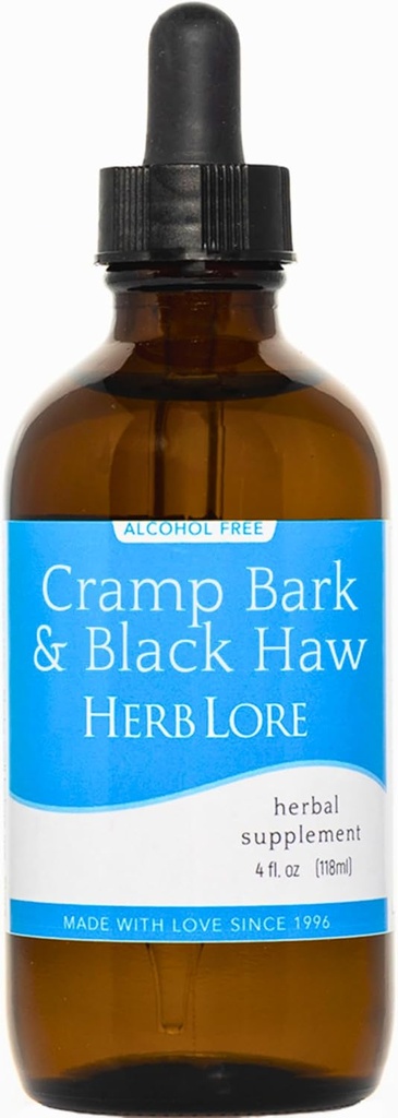 Herb Lore Cramp Bark & Black Haw Tintura – álcool livre líquido ervas menstruais Cramp Suplemento gotas para Cramps período, tensão muscular e suporte uterino (4 fl oz)
