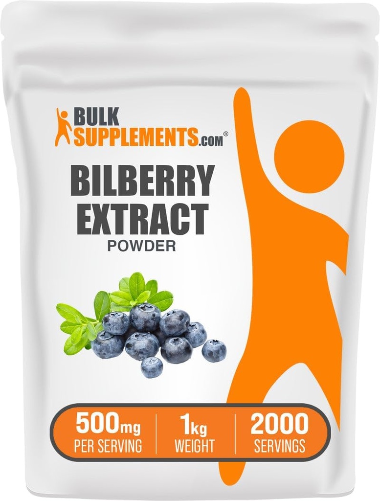 BulkSuplementos.com Extrato de mirtilo em pó - Suplemento de extrato de mirtilo, Suplemento de ervas - Vegan & Glulten Grátis, 500mg por serviço, 1kg (2,2 lbs) (Pacote de 1)