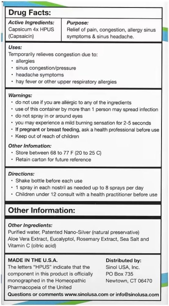 SinolM, All-Natural Pulverizador de alívio nasal para alergia rápida e alívio sinusal, 15 ml (Pacote de 2)