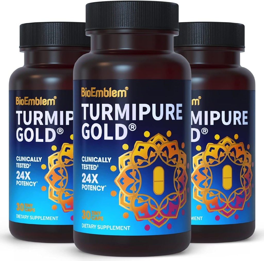 BioEmblem Curcumina Turmérica Clinicamente Estudada TurmiPure - Apoio Conjunto, Suplementos Cúrmicos de Inflamação Saudável - 1 Cap Pequeno Diário, 24x Mais Absorção Do que Outros - Não-GMO, 90 Servindo