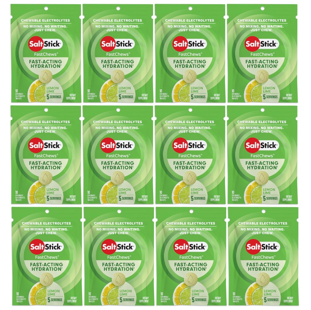 SaltStick Electrolyte FastChews comprimidos mastigáveis, Limão, 120 contagem, 12 embalagens de 10 comprimidos cada