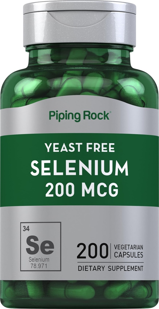 Piping Rock Yeast Free Selenium 200mcg 200 Cápsulas □ Suplemento vegetariano □ Não-GMO, Fórmula sem glúten