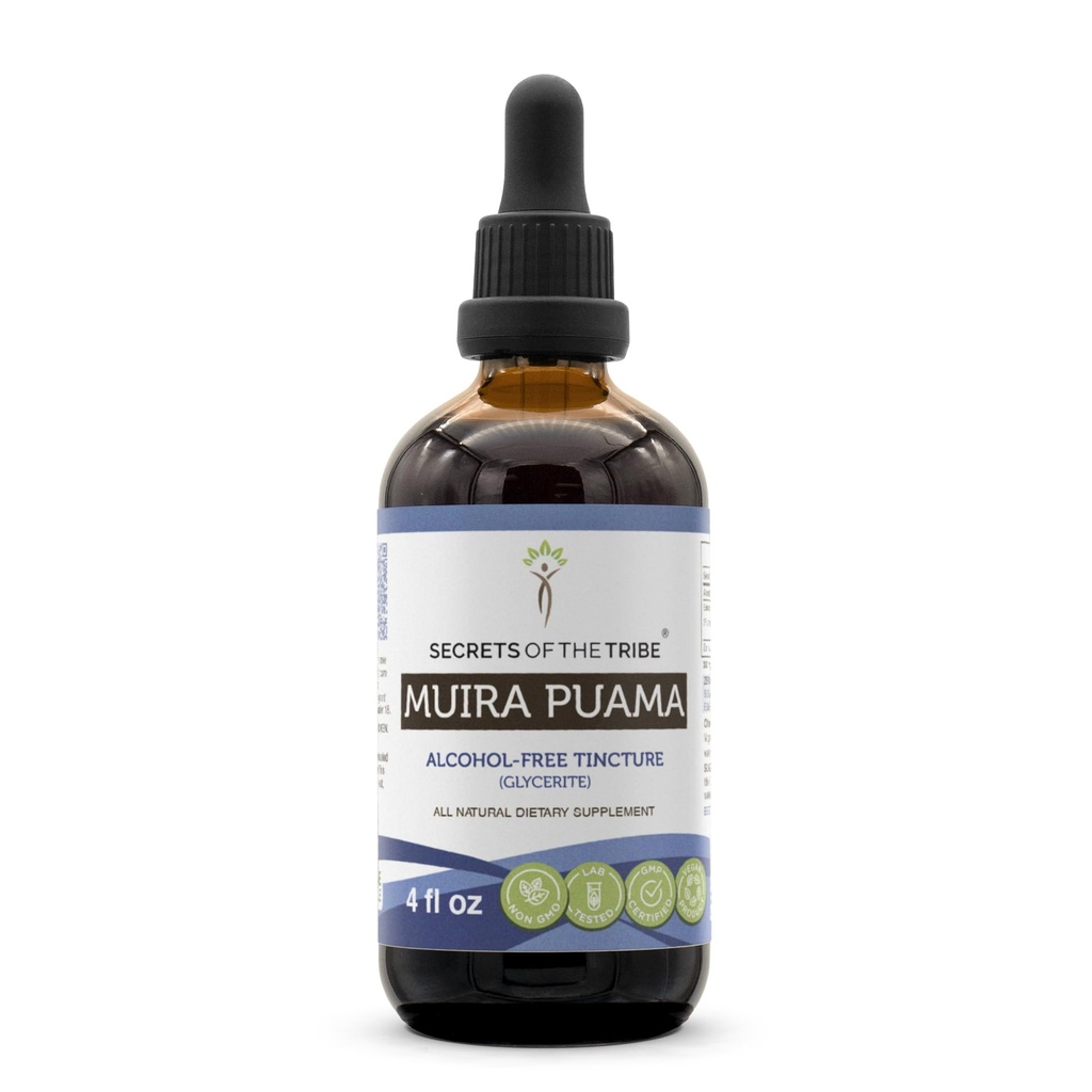 Segredos da tribo Muira Puama Tintura Extrato Líquido Livre de Álcool, Muira Puama (Ptychopetalum Olacoides) Bark seco (4 FL OZ)