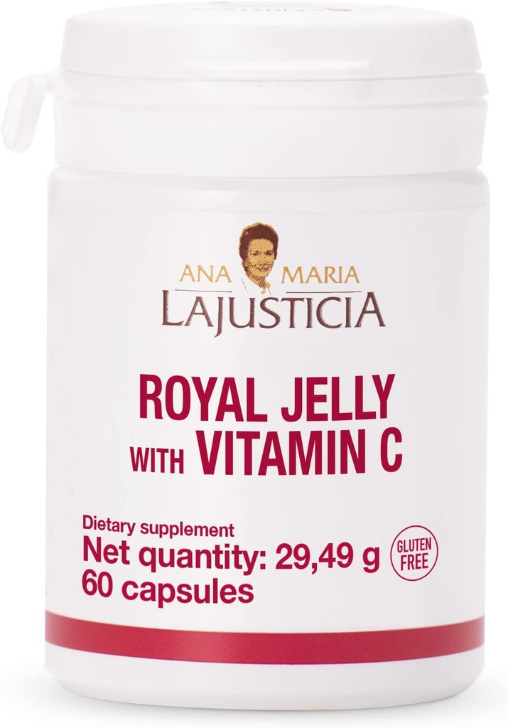 ANA MARIA LAJUSTICIA - Geléia Real com Vitamina C - 60 Cápsulas Leite e Glúten Grátis. Vegetarian Friendly. Perfeito para promover a saúde vascular.