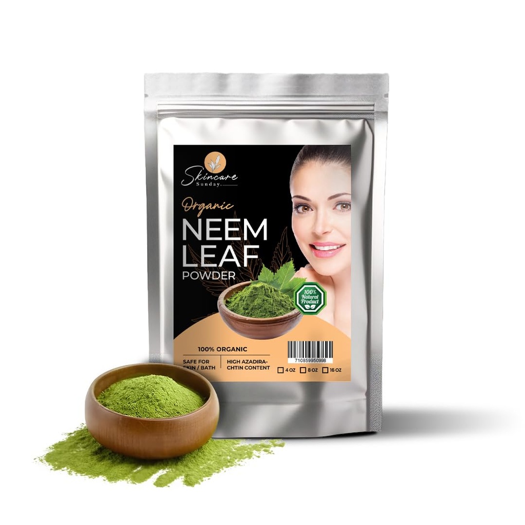 Pó de Folha de Neem orgânico para a pele, cabelo e banho - Puro e natural