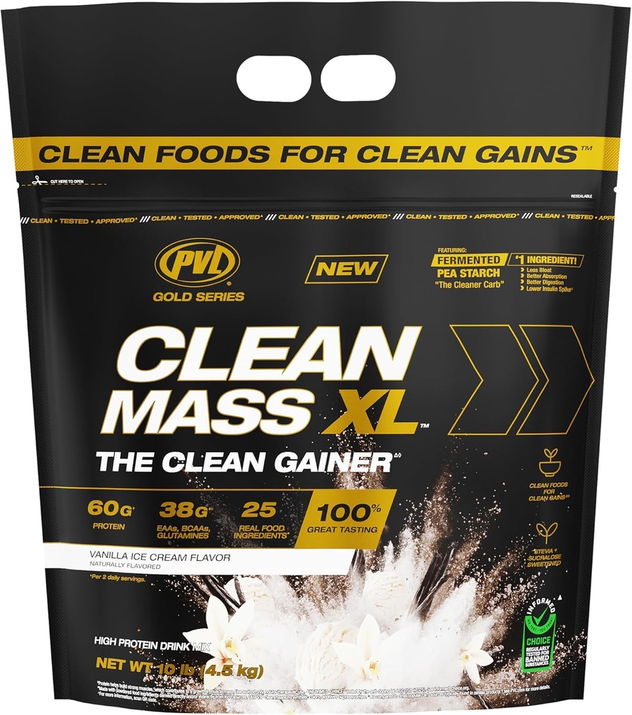 Série de ouro PVL - massa limpa XL - O ganhador de massa muscular limpa - 10 LB - Sorvete de baunilha
