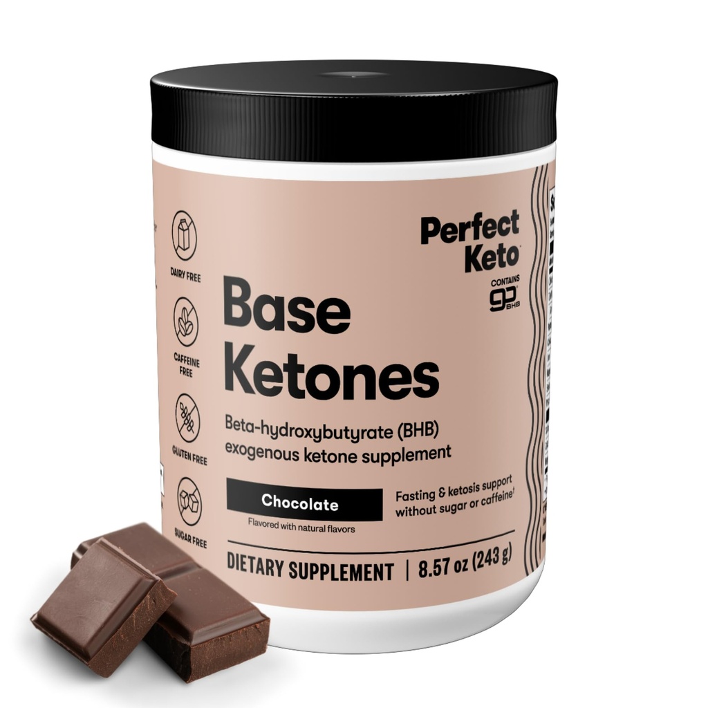 Keto perfeito Exógeno Ketones Pó, sales BHB para Ketosis e suporte de jejum, eletrólitos para hidratação, energia livre de cafeína, chocolate, 8.57 oz