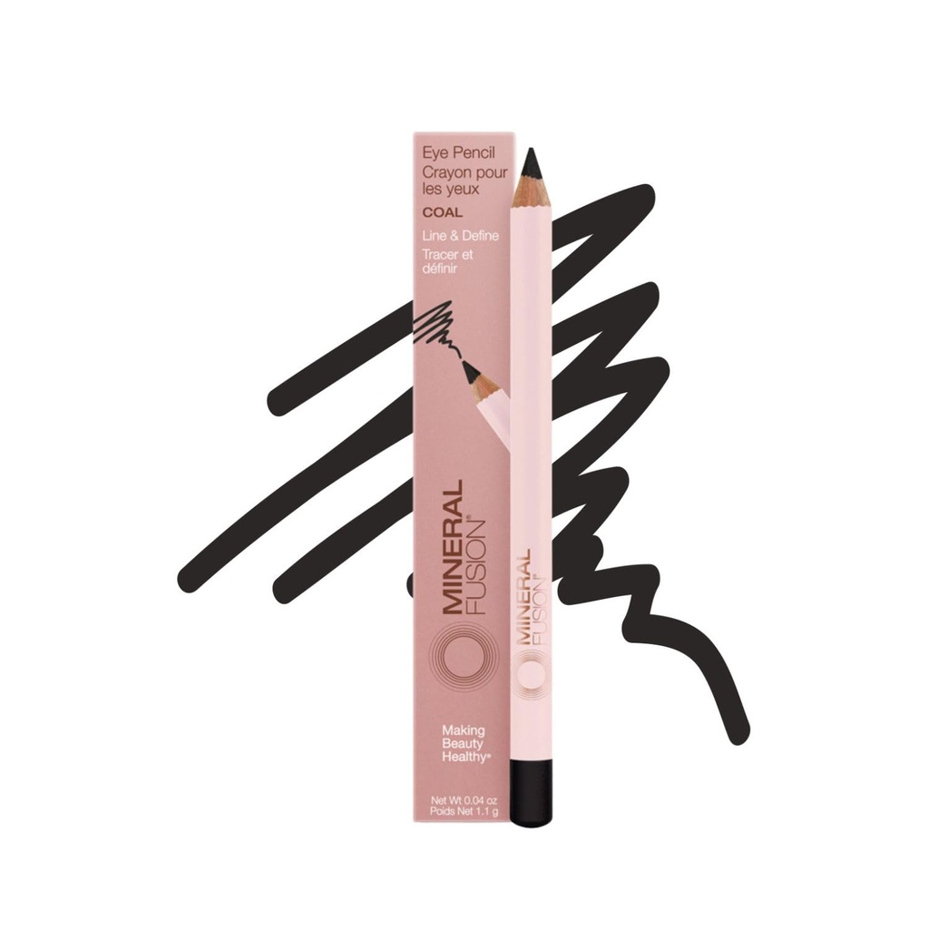 Mineral Fusion Eye Pencil, Black Eyeliner com Camomila calmante, Meadowfoam & Vitamina E, Velvety Suave, maquiagem hipoalergênica do olho para linha e definir, Long-Lasting Eyeliner lápis, carvão, 0,04 Oz