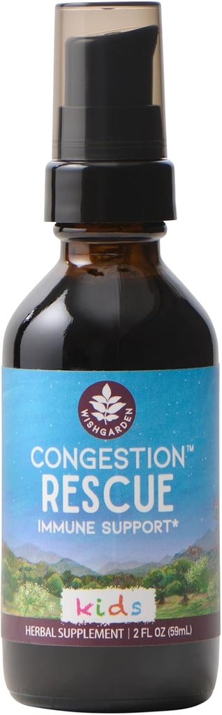 WishGarden Herbs Congestion Rescue Imune Support for Kids - Suporte Imune Baseado em Plantas e Descongestionante w/Elderflower, Wild Cherry Bark & Yerba Santa, Supports Upper & Lower Respiratory Systems, 2 onças