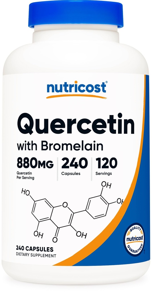Nutricost Quercetin 880mg, 240 Cápsulas Vegetarianas com Bromelaína (165mg) - 120 Servings (440mg Quercetin Per Cap) - Sem glúten, Não-GMO