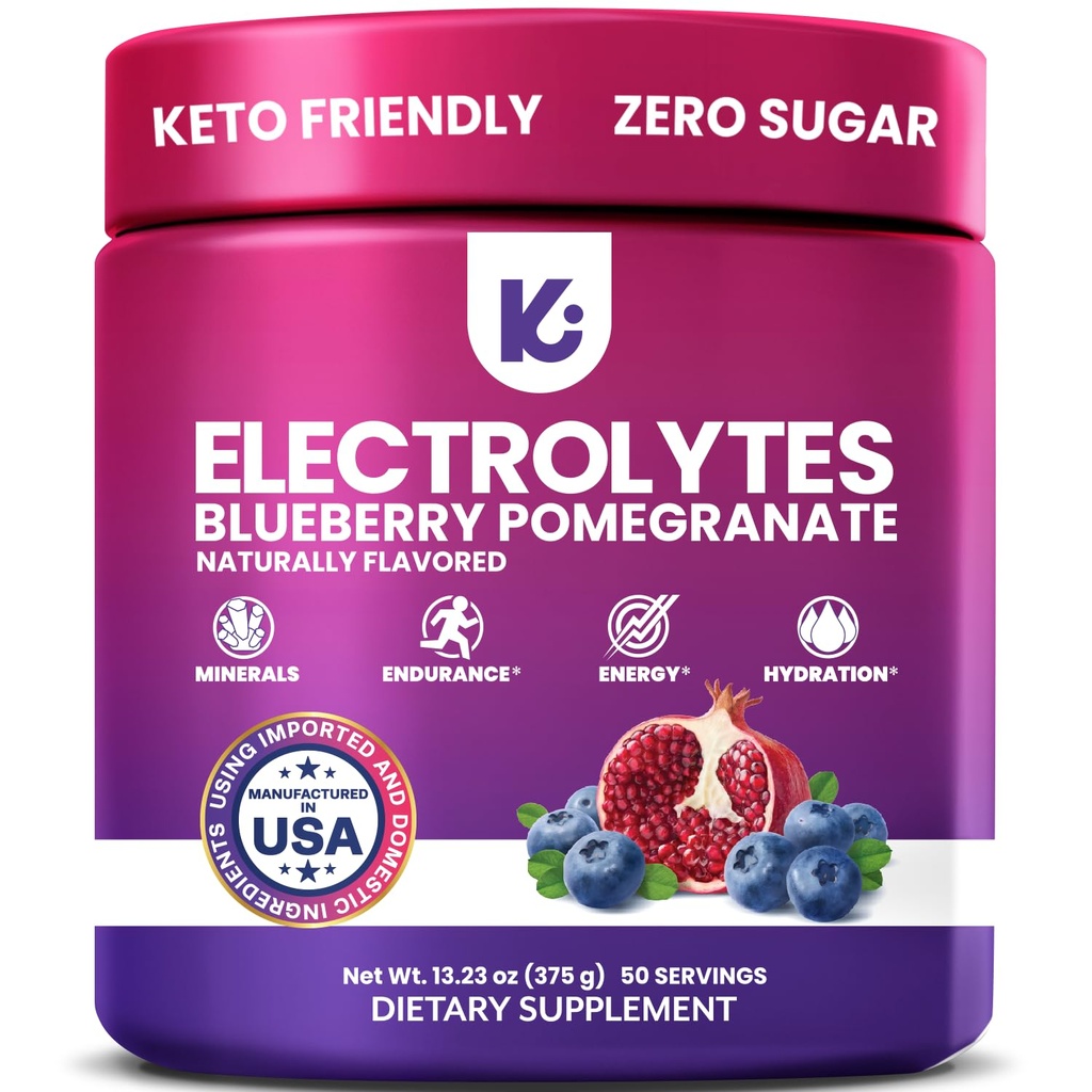 Keppi Electrolytes Pó – Blueberry Romã Flavor 50 Servings – Sem suplemento de hidratação de açúcar com potássio, magnésio, sódio – Keto, Vegan, Fasting-Friendly, Zero Calorie Electrolyte Drink
