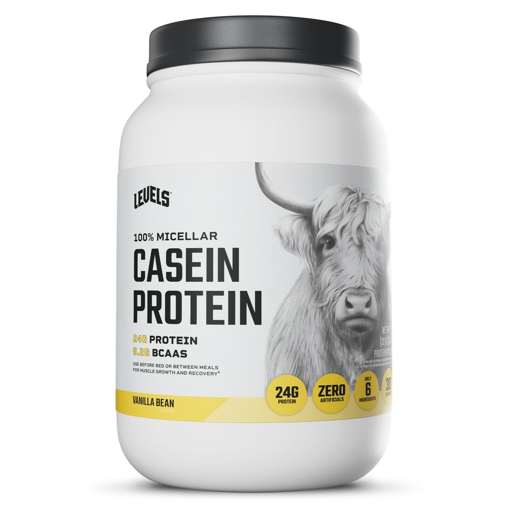 Níveis 100% Micellar proteína de caseína, livre de hormônios, feijão de baunilha, 2LB