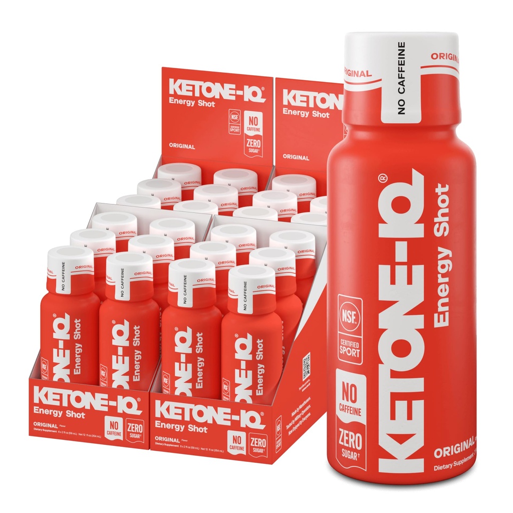 Ketone-IQ Sem Cafeína Exógena Cetones Energia Tiros - 24 Pacote de Cafeína Bebidas de Energia Grátis com 10g de Quetones - Açúcar livre, sem sal e tudo natural (original)
