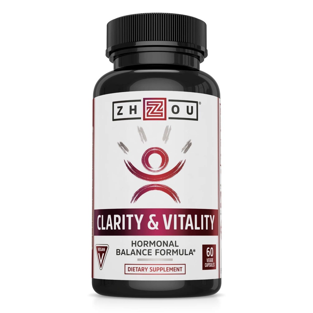 ZHOU Clarity and Vitality (Anterior DHEA) 50 mg, Fórmula de equilíbrio hormonal para mulheres e homens, Envelhecimento saudável, Não-GMO, Vegan, Gluten Free, 60 Cápsulas