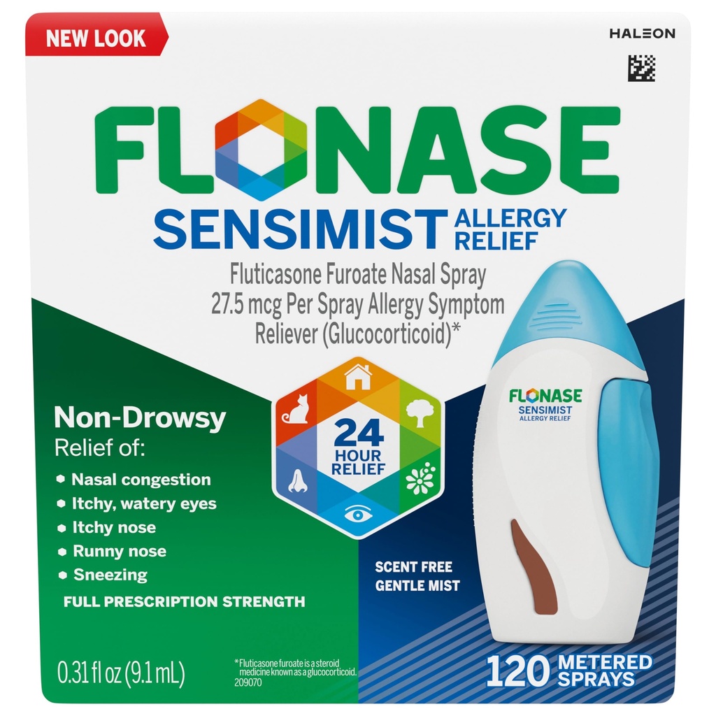 Fluonase Sensimist Alergy Relief Pulverizador nasal para não-sono, multi-sintomas de 24 horas Alergia de alívio – 120 Sprays