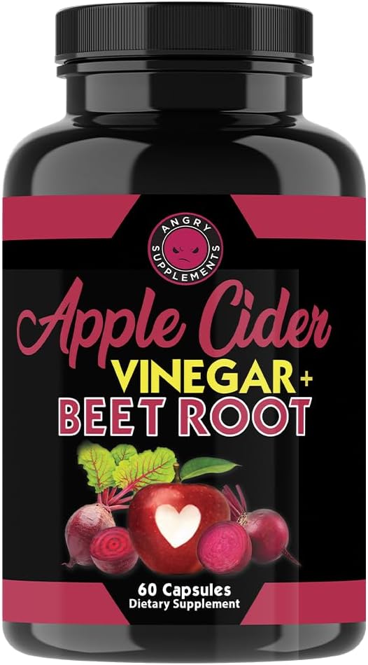 Suplementos irritados Apple Cider Vinagre + Beterraba Raiz em pó Cápsulas, Puro ACV Beetroot 1000mg por serviço, Saúde Digestiva para Homens e Mulheres (60ct, 1-Month Supply)