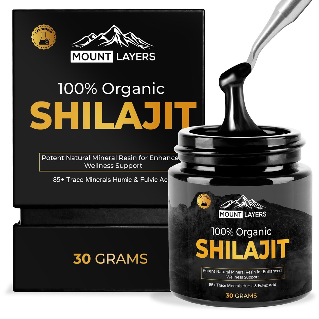 Resina Shilajit Pura com Ácido Fulvico - Himalayan Shilajit para homens e mulheres com 85+ Trace Minerals - Suporta Metabolismo - Saúde Óssea e Sistema Imune - 500mg - 60 Servings - 30g Jar