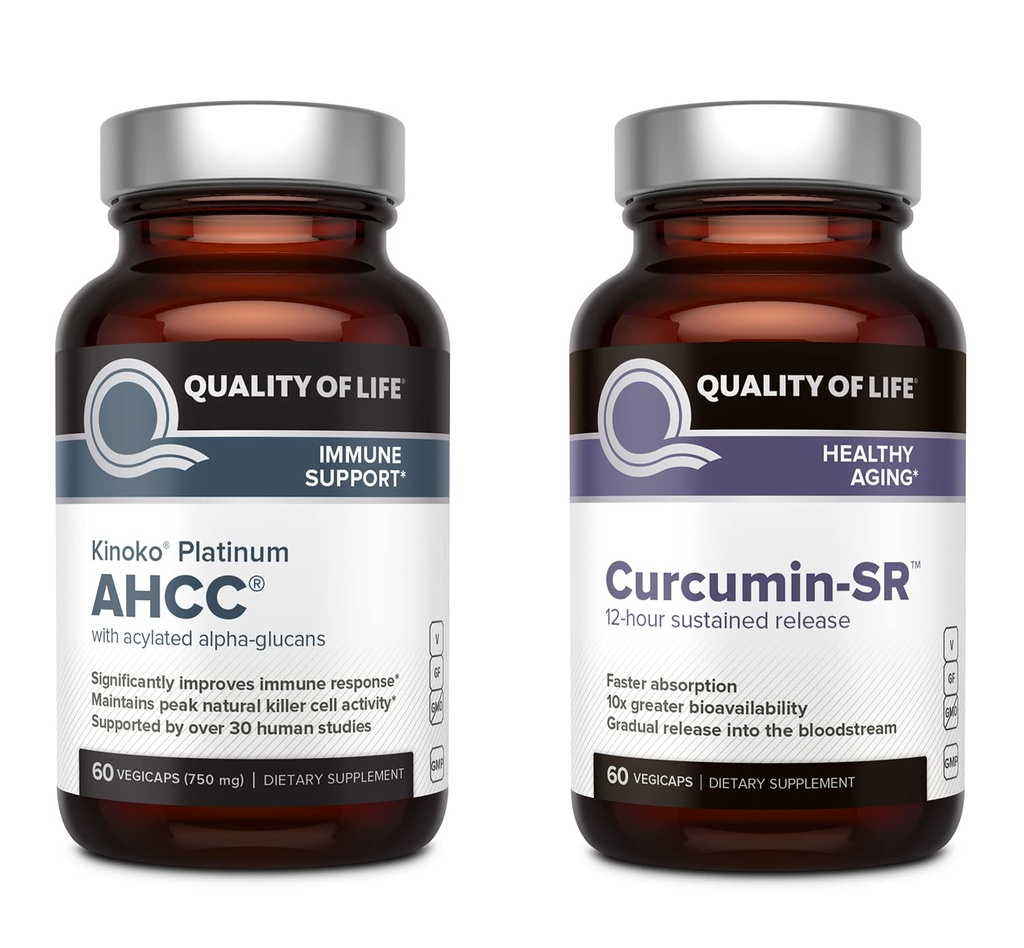 Qualidade de Vida Kinoko Platinum AHCC Mushroom Extract and Microactive Curcumin SR - Immune Bundle