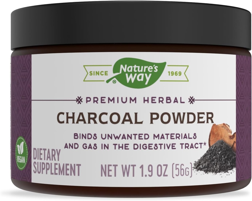 Nature's Way Premium Herbal Charcoal Powder, 800 mg Por porção; Pó; BPA Free Packaging (Packaging May Vary)