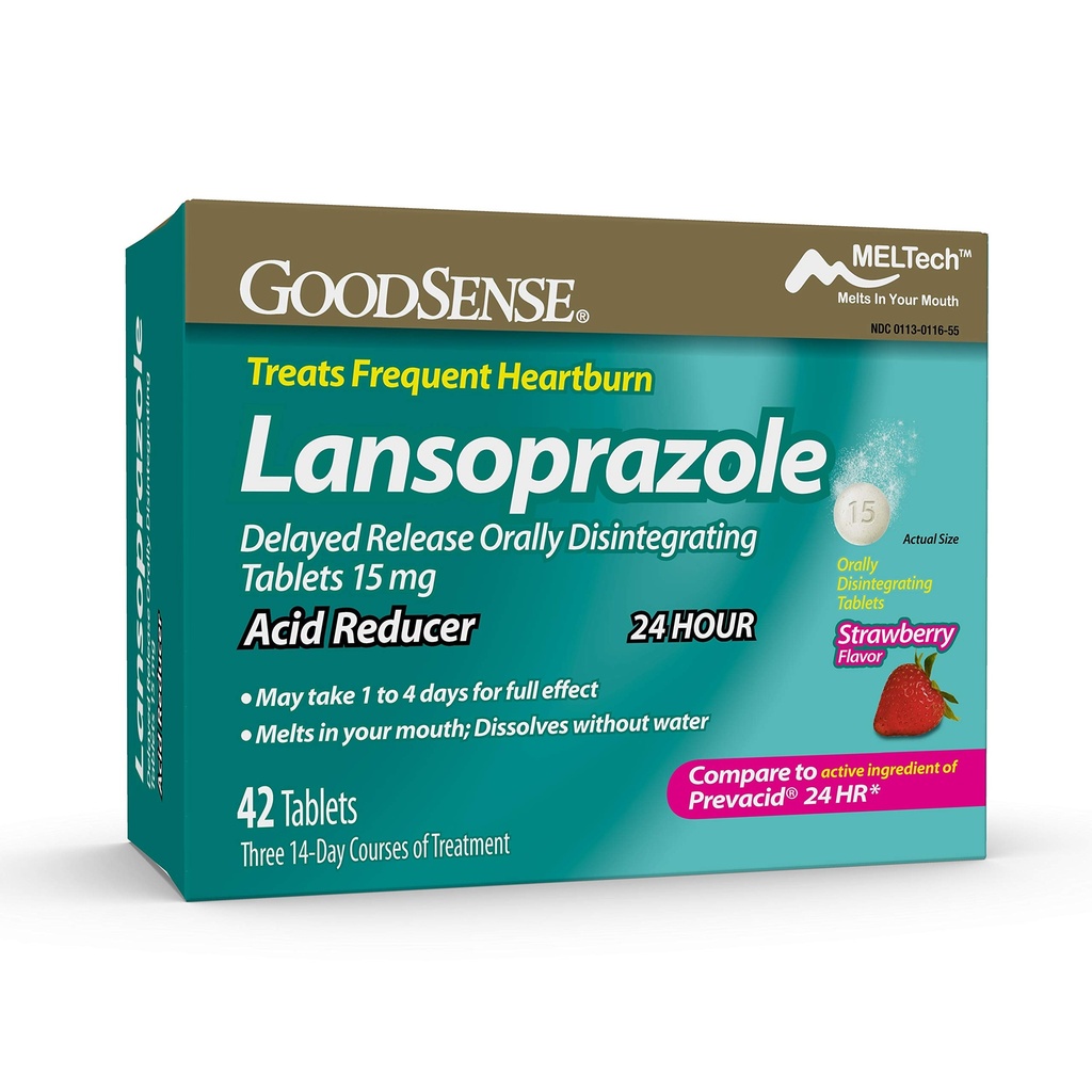 GoodSense Lansoprazol Atrasado Liberação Oral Desintegrando Comprimidos 15 mg, Redutor de Ácido, Morango Flavor, 42 Contagem (Pacote de 1)