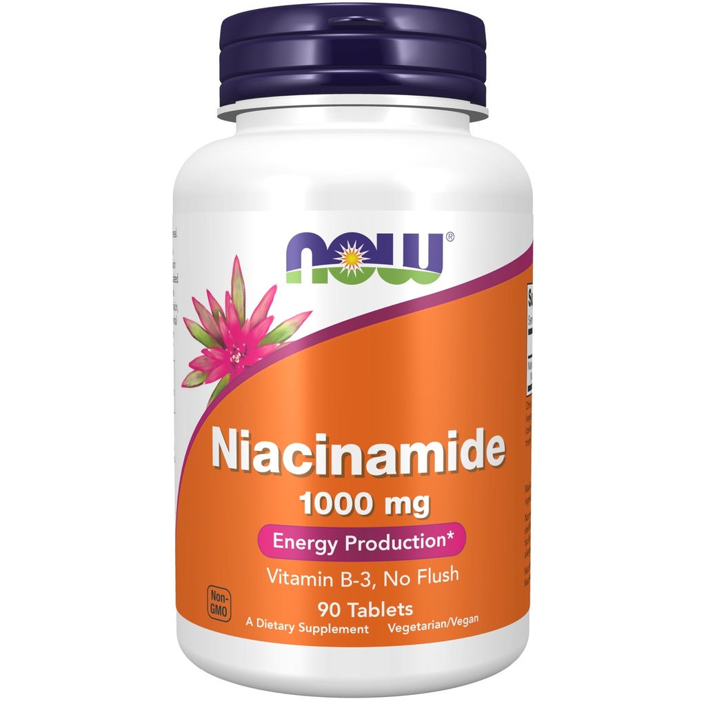 Now Foods Supplements, Niacinamida (Vitamina B-3) 1000 mg, Produção de Energia*, 90 comprimidos, Branco, Off-White