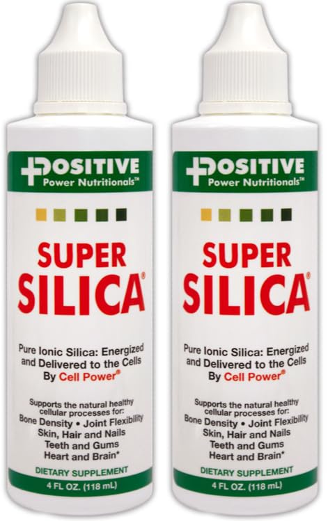 Concentrado Líquido Super Sílica, 4 onças. Frasco (Pacote de 2) - Absorção Mais Alta, Produção de Colágeno, Suporta Densidade Óssea Saudável, Flexibilidade Conjunta, Cabelo e Unhas da Pele, -4 oz. Faz mais de 68 litros